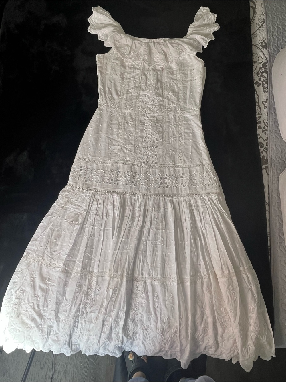 Lauren Ralph Lauren White Eyelet Ruffle-Shoulder Maxi Dress